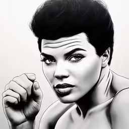 a drawing of a woman with her arm raised