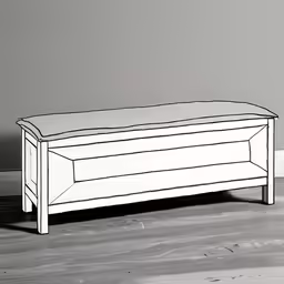 the bench is white with black lines across it