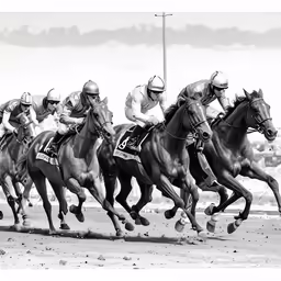 the horses are racing together down the track