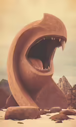 an artistic photo of a large stone sculpture with open mouth