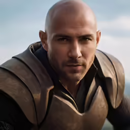 an image of a bald man with armor on