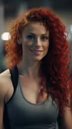 a girl with red hair has red curly hair,woman with red curly hair looking to the left