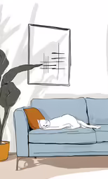 an adult laying on a blue sofa in a room