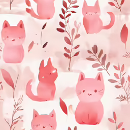 a pink and black watercolor with lots of pink cats