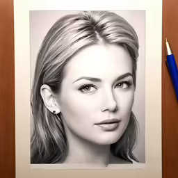 a drawing of a woman is shown next to a pen