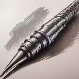 a metal pen with liquid drops on it
