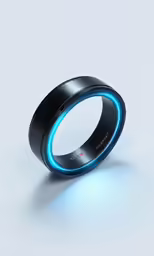 the inside of an all black ring with glowing blue lights