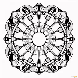 black and white abstract coloring page with circles in the center,a large circular object in the shape of an arrow,a circular arrangement of shapes with different patterns on it,a circular design is featured in this black and white photograph,a circular image that is of a circle