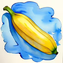 an artistic drawing of a banana with blue water,a banana drawn in water with a light blue background