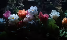 there are many different colored flowers in a bunch