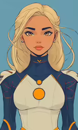 a drawing of a woman wearing blue with long hair