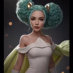a doll with a wig and two horns on it