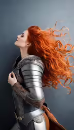 red headed woman with orange hair and armor
