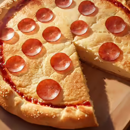 a slice of pizza with pepperoni is laying on a pizza board