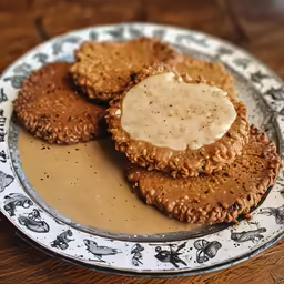 a couple of pancakes with butter being sauce on them