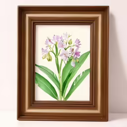 framed flower painting hanging on white wall