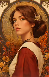 a painting of a woman with flowers in her hair