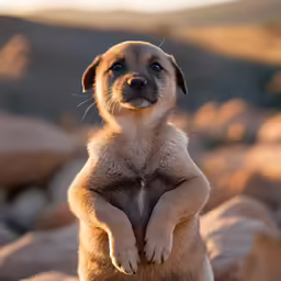a puppy on its hind legs with its front paws in the air