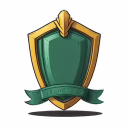 a stylized green and gold shield with banner