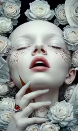 the woman with her hand on her mouth