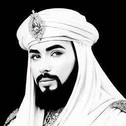 a man with a white turban wearing a crown