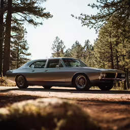 the car is silver in color on the road