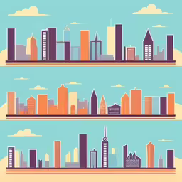 a series of buildings with skyscrapers is shown on separate shelves,cityscape on three levels with skyscrapers on different sides