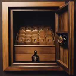 a wooden box is open to show a small wooden theater