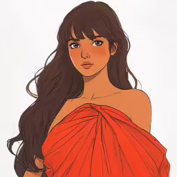 an artistic drawing of a woman wearing an orange dress
