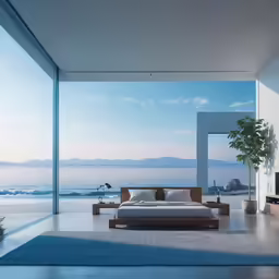 large, modern bed on a large living area