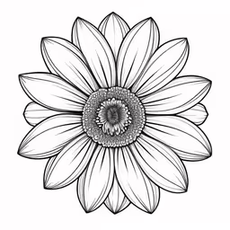 a drawing of a large sunflower with leaves,a drawing of a flower with long petals