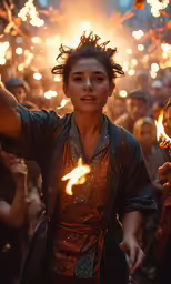 a person with a light at the end of fireworks