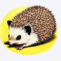 a painting of an hedgehog on a yellow background