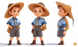 three pictures of little boy wearing big hats