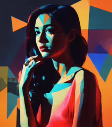 woman in an abstract photo holding a cigar,a woman poses with her finger near her face