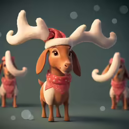 two toy dogs with big antlers standing up