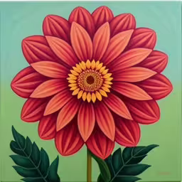 a painting of a large red flower on a green background,a picture with a bright red flower painted on it