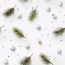 christmas tree decorations on white background with pine cones and balls
