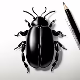 a drawing of an insect sitting on top of a white table