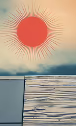 the sun over a roof in front of a cloudy sky