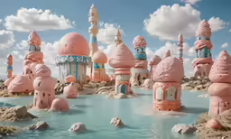 a bunch of buildings and trees near water