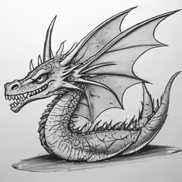 pencil drawing of a dragon by the sea