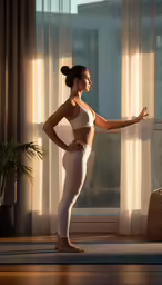 a woman standing with her hands on hips in a room