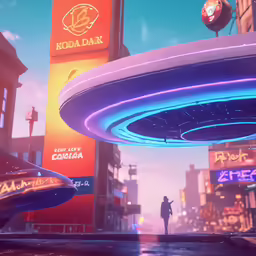 a man in front of neon lights looks at the distant signs