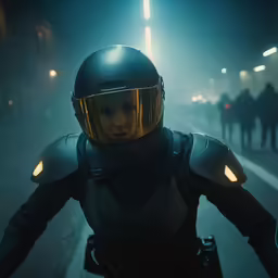 the action movie shows a man in helmet and protective gear riding a motorcycle