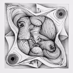 a drawing with a circle shaped object, surrounded by lines