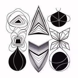 a black and white image of shapes in an art print,some black and white shapes are on top of each other
