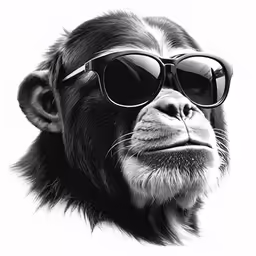 the face of a monkey wearing sunglasses with long ears