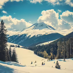a snowy hill with lots of trees on it