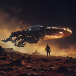 a scene from the future television series shows an alien looking man standing in front of a spaceship